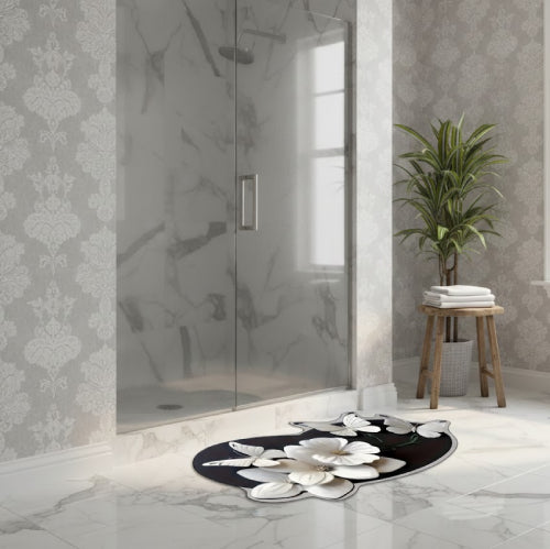 Tapis de Salle de Bain Haut de Gamme Artistique à Motif Papillon Floral  vitre 