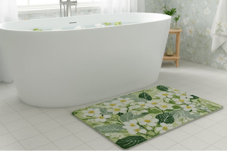Tapis de bain Champ de Fleur  feuilles 
