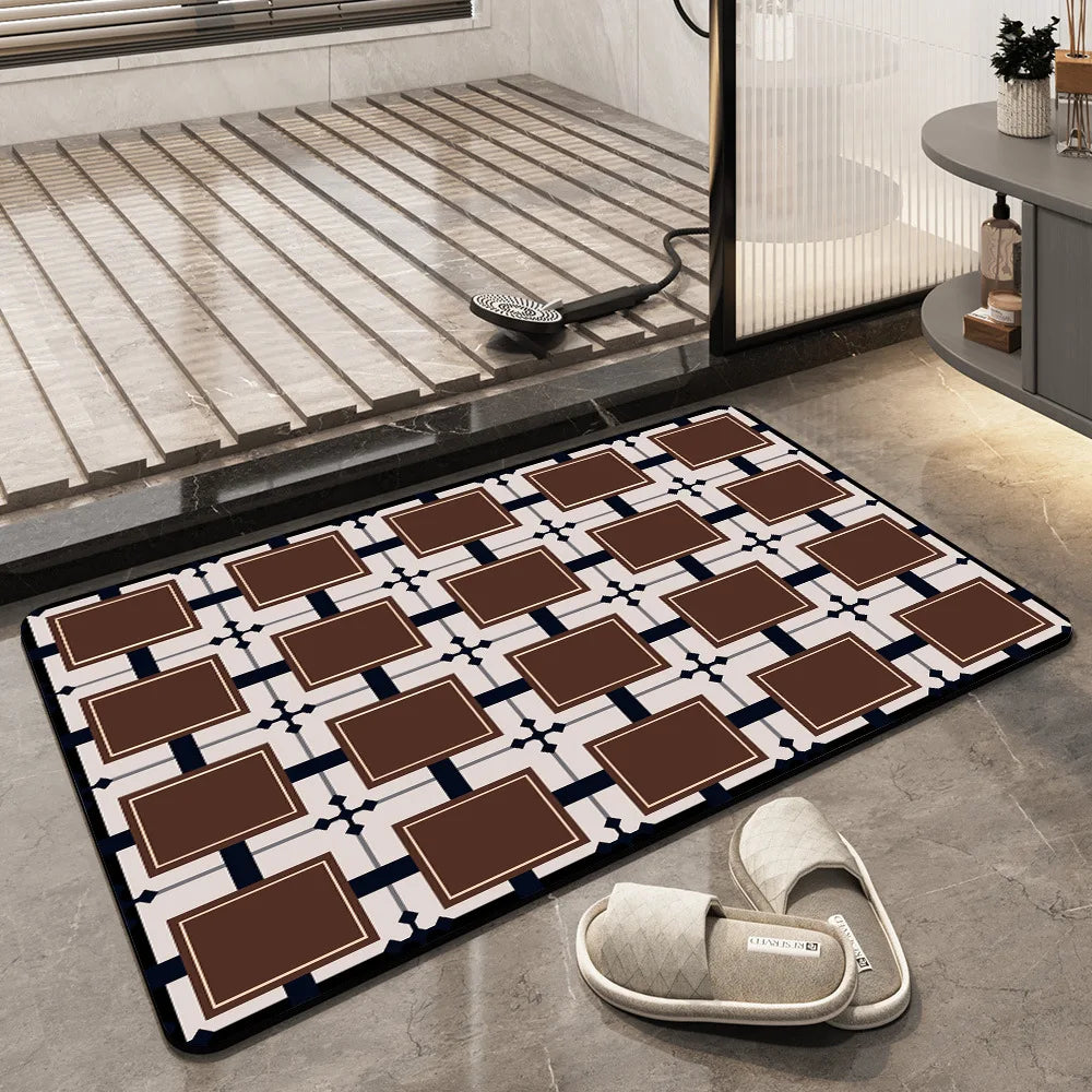 Tapis de bain GeoDesign carrées marron 