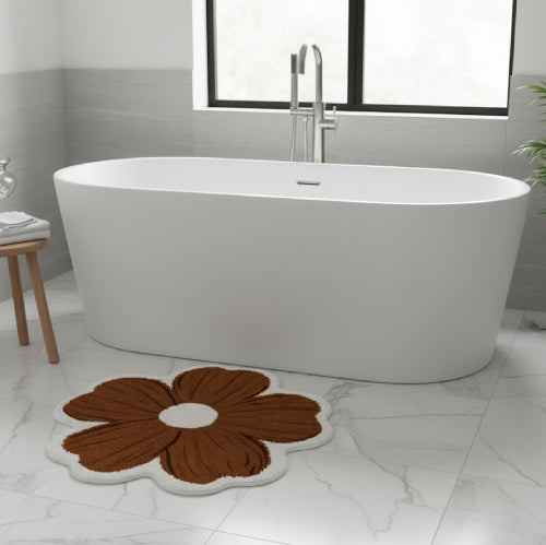 Tapis de bain Luxe Doux et Moelleux Marron à Fleurs baignoire 