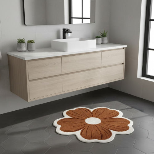 Tapis de bain Luxe Doux et Moelleux Marron à Fleurs lavabo 