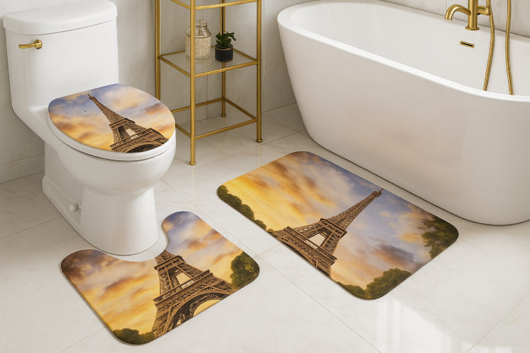 Tapis de bain Paris Tour Eiffel baignoire blanc 