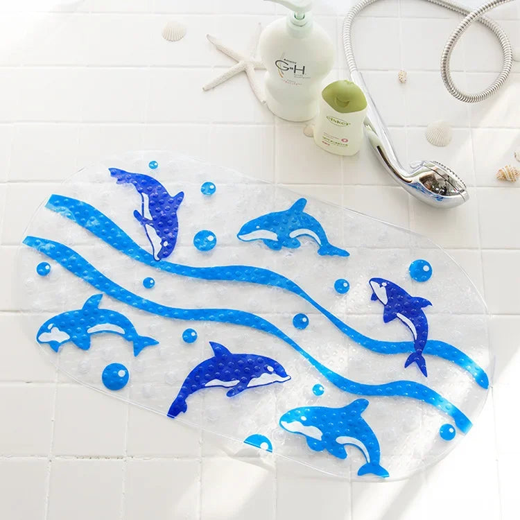 Tapis de bain Sophie la girafe dauphin bleu