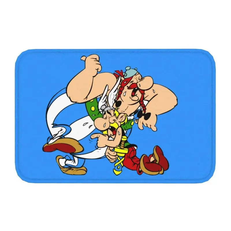 Tapis de bain antidérapant Astérix et Obélix bleu fond blanc 