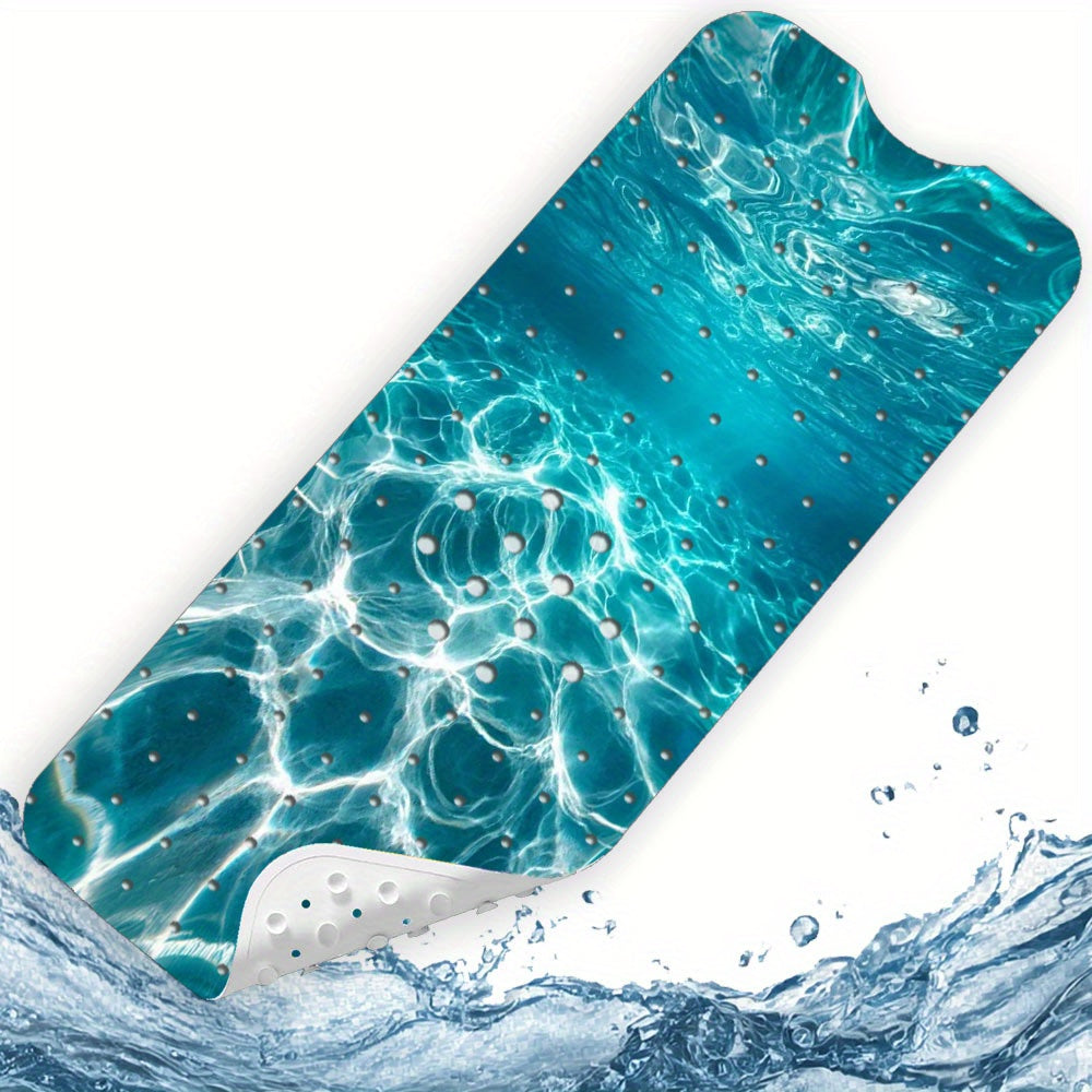 Tapis de bain antidérapant avec ventouses design bleu fond blanc 