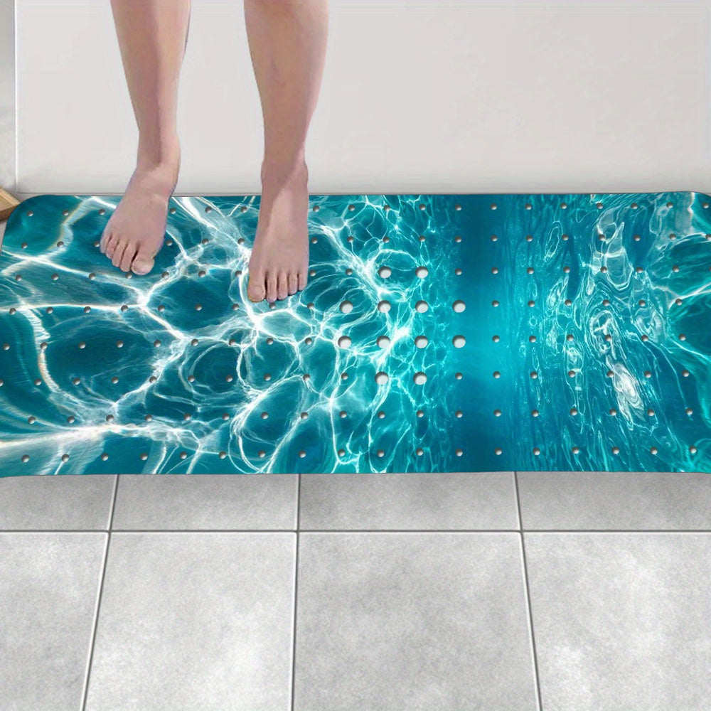 Tapis de bain antidérapant avec ventouses design bleu   pieds 