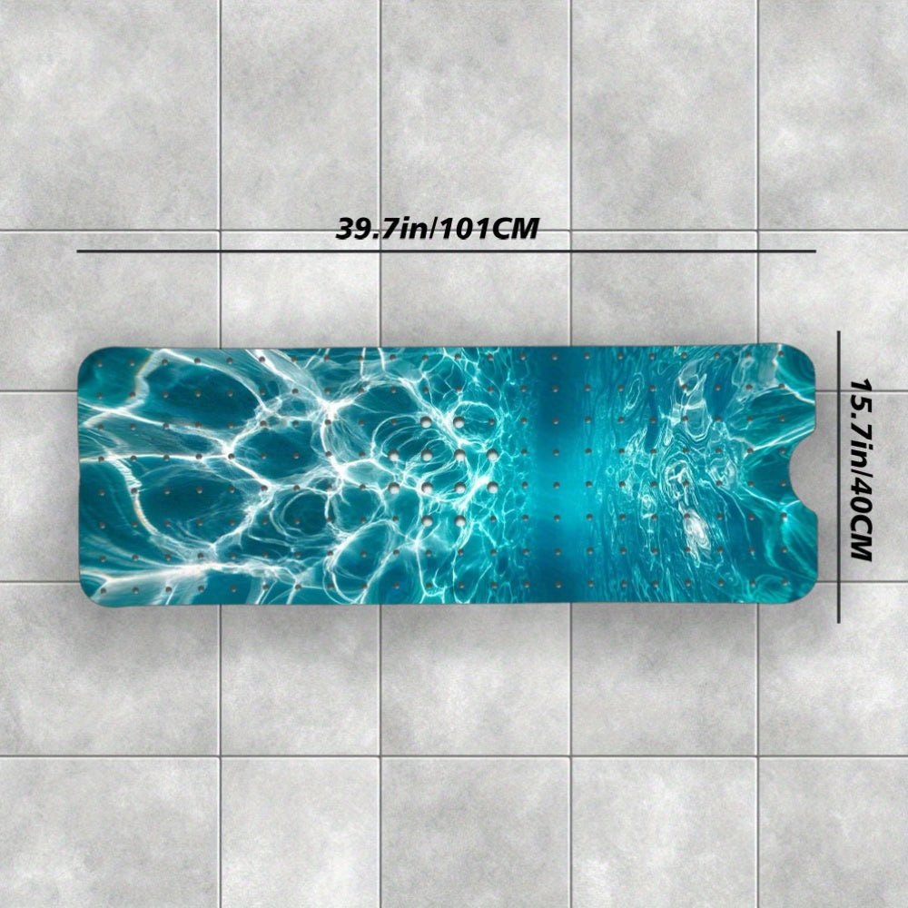 Tapis de bain antidérapant avec ventouses design bleu  taille 