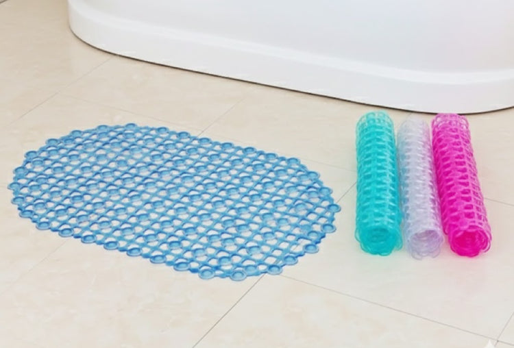 Tapis de bain antidérapant en PVC transparent pour salle de bain pliable  sol bleu 