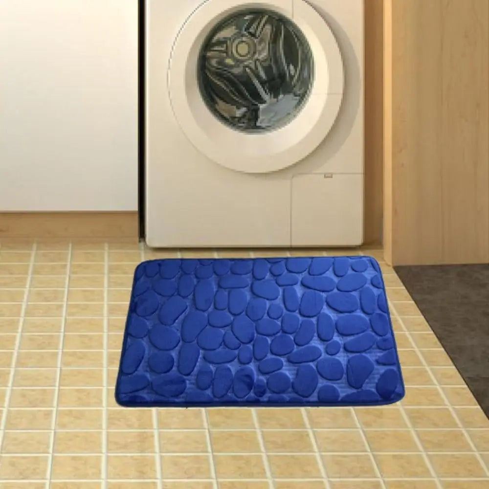 Tapis de bain antidérapant en relief avec pavés et absorbant l'eau machine à laver bleu