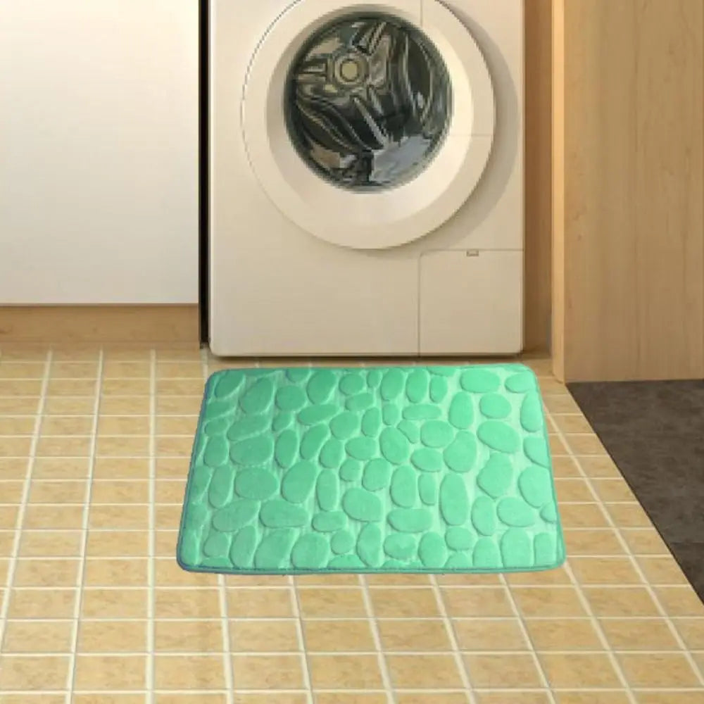 Tapis de bain antidérapant en relief avec pavés et absorbant l'eau machine à laver vert