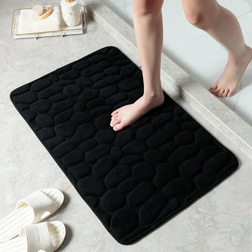 Tapis de bain antidérapant en relief avec pavés et absorbant l'eau noir
