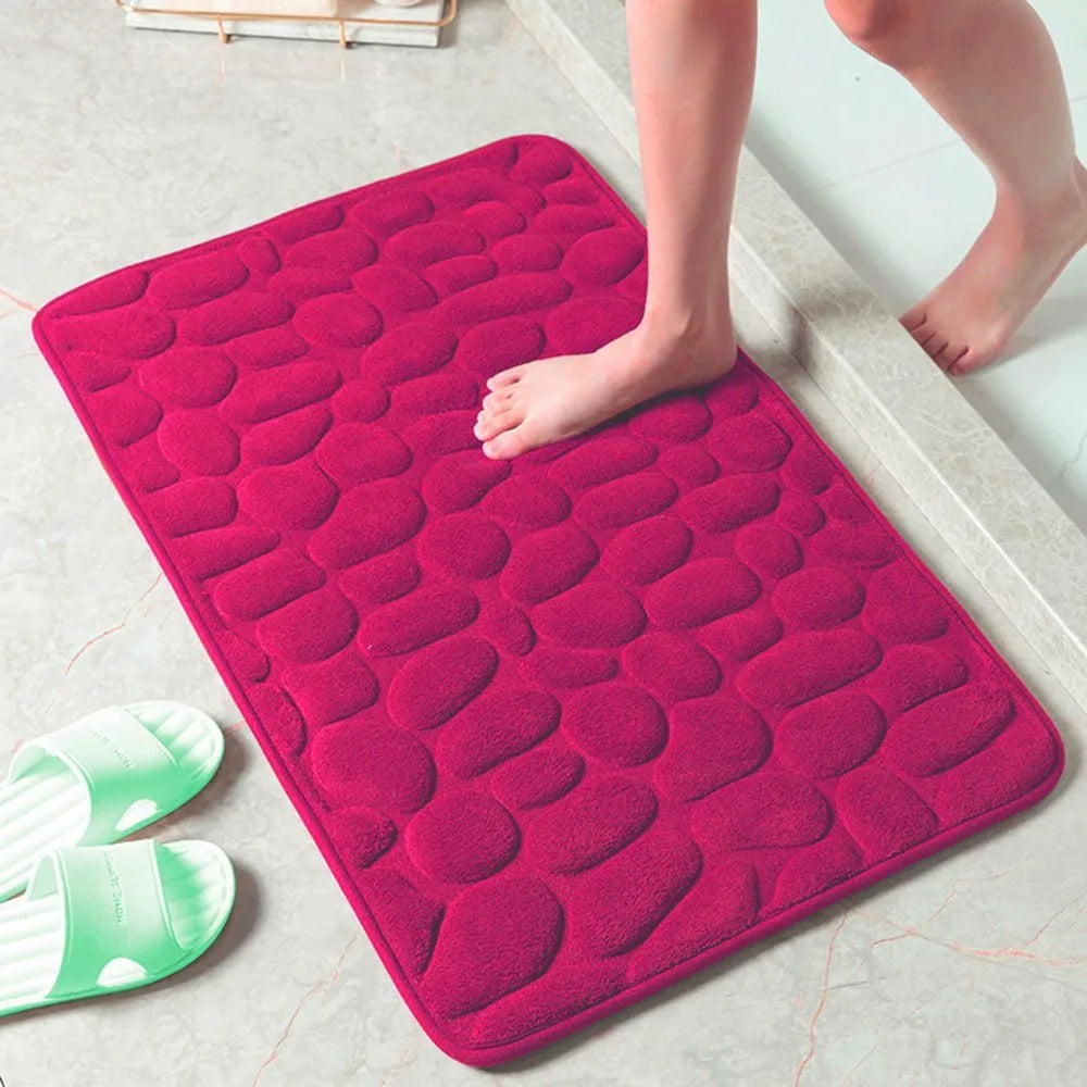 Tapis de bain antidérapant en relief avec pavés et absorbant l'eau rouge pied