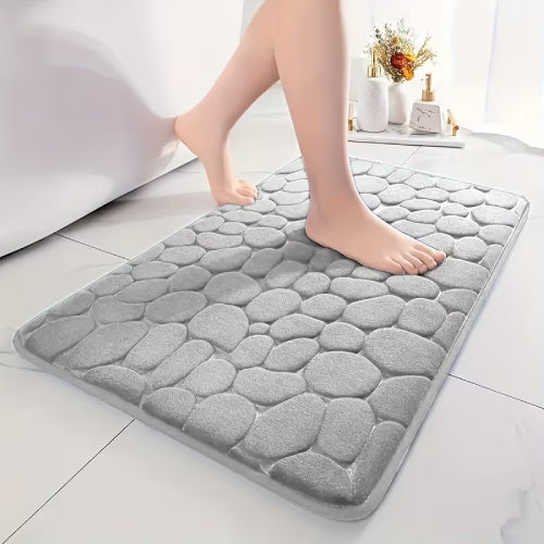 Tapis de bain antidérapant en relief avec pavés et absorbant l'eau sol gris 