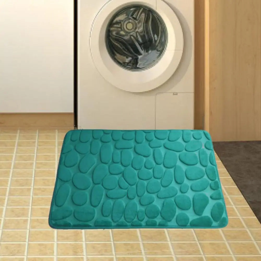 Tapis de bain antidérapant en relief avec pavés et absorbant l'eau vert