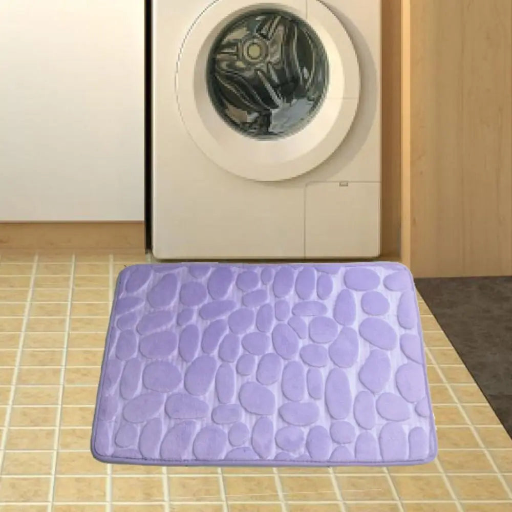 Tapis de bain antidérapant en relief avec pavés et absorbant l'eau violet