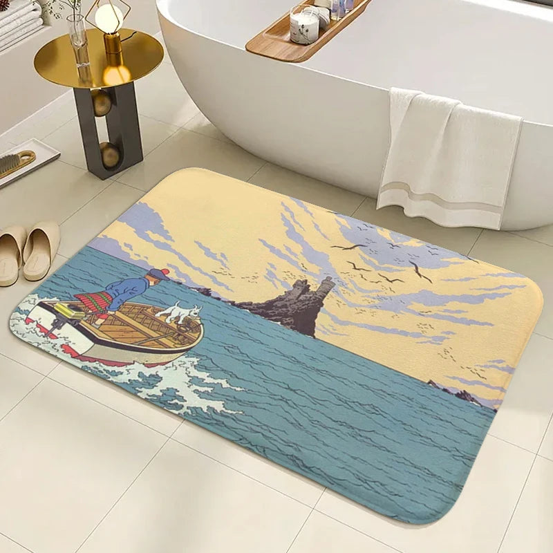 Tapis de bain antidérapant les histoires de Tintin mer 