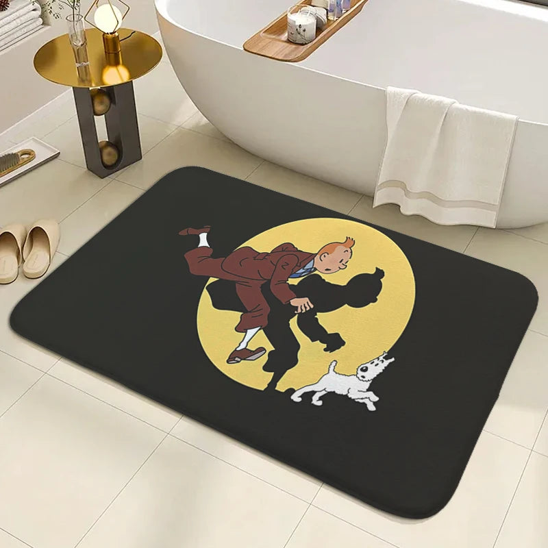Tapis de bain antidérapant les histoires de Tintin noir 
