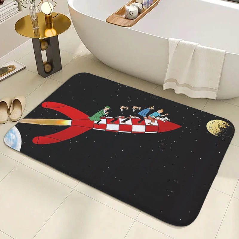 Tapis de bain antidérapant les histoires de Tintin spatial 