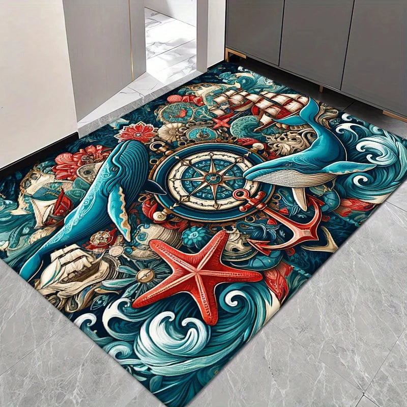 Tapis de bain baleine boussole