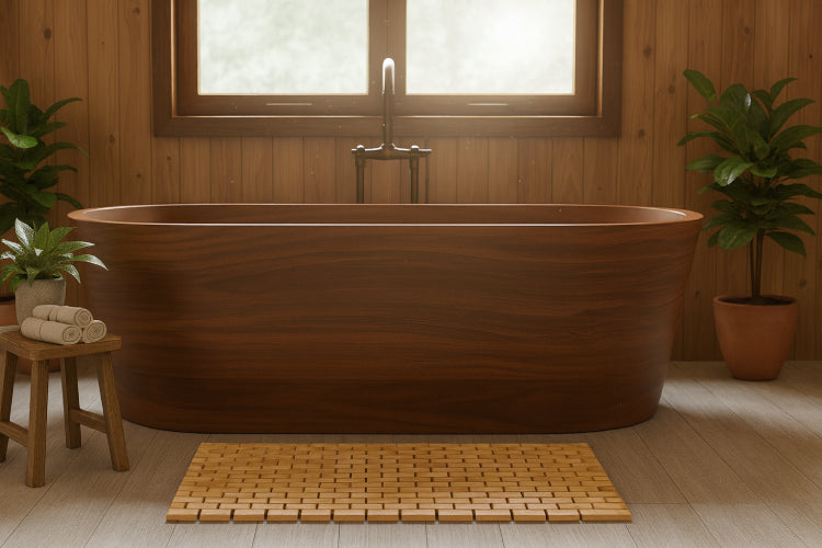 Tapis de bain bambou plusieurs coloris  plante 