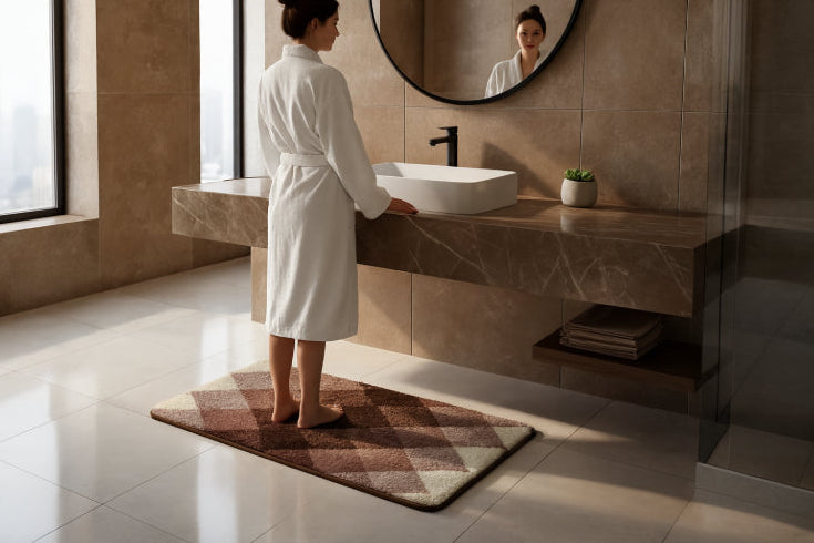 Tapis de bain beige et marron lavabo 