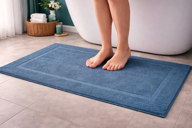 Tapis de bain bleu canard baignoire 