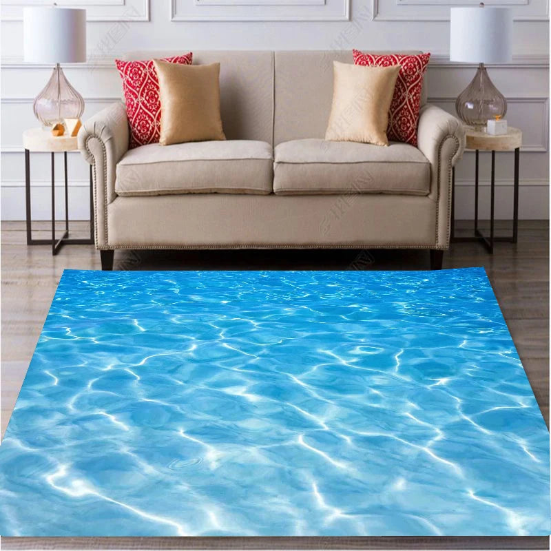 Tapis de bain bleu lagon canapé