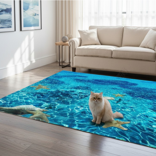 Tapis de bain bleu lagon chat 