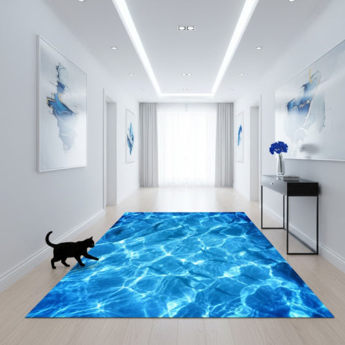 Tapis de bain bleu lagon couloir 