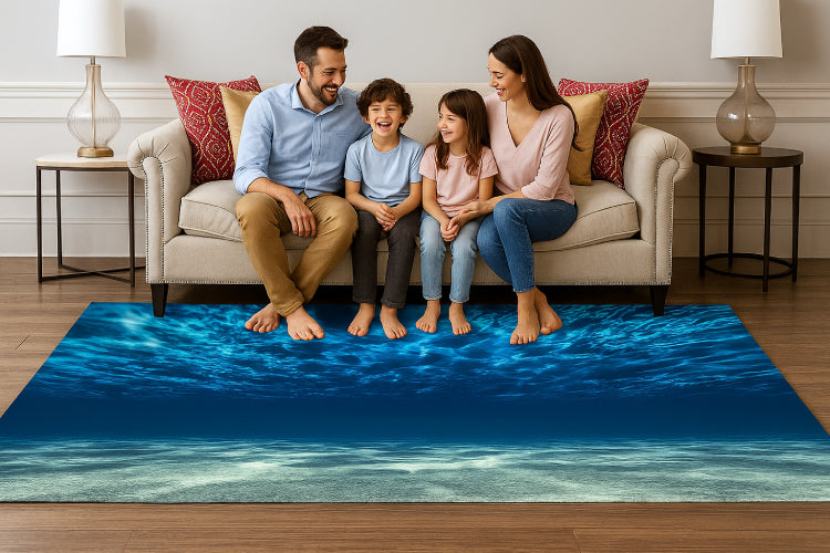 Tapis de bain bleu lagon famille 