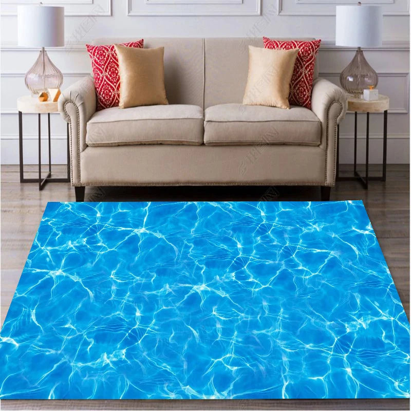 Tapis de bain bleu lagon motif mer