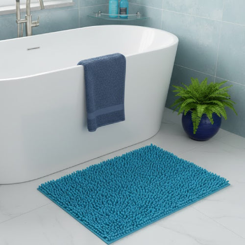 Tapis de bain bleu paon baignoire 