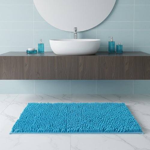 Tapis de bain bleu paon lavabo 