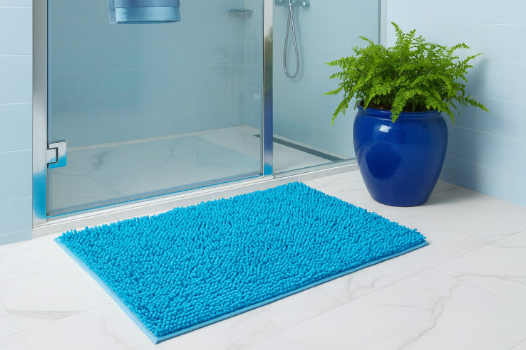 Tapis de bain bleu paon vase 