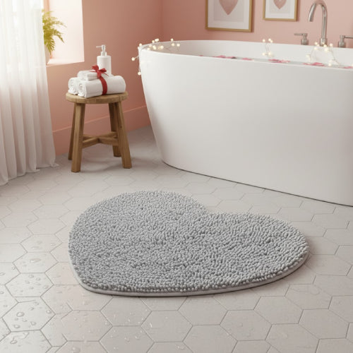 Tapis de bain cœur gris sol 