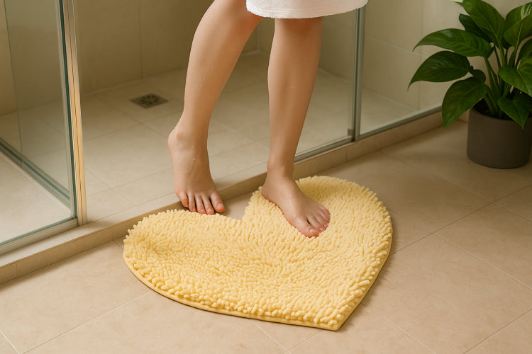 Tapis de bain cœur jaune 