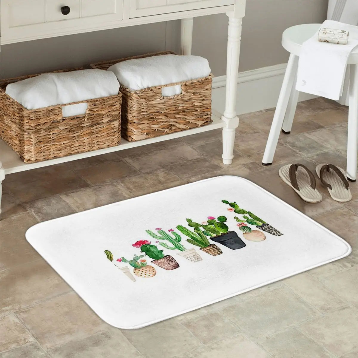 Tapis de bain cactus blanc
