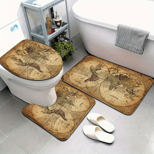 Tapis de bain carte du monde vintage