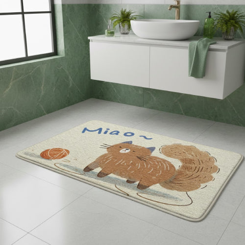 Tapis de bain chat de dessin animé beige 
