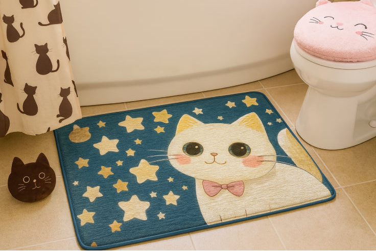Tapis de bain chat de dessin animé toilettes 