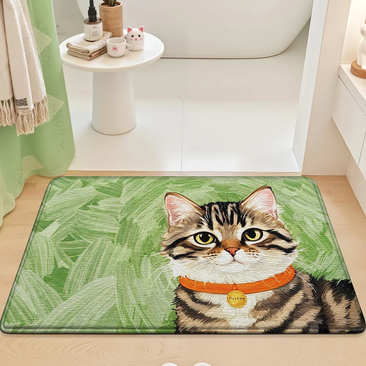 Tapis de bain chat de dessin animé vert 