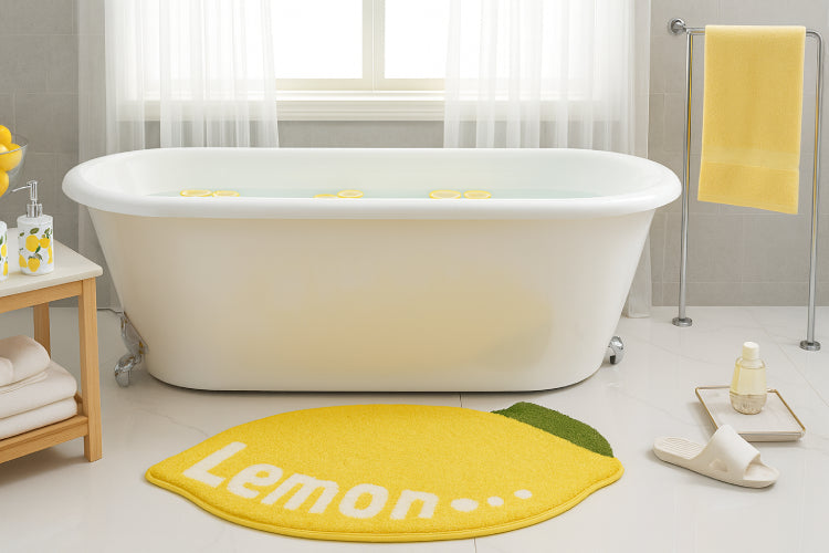 Tapis de bain citron baignoire 