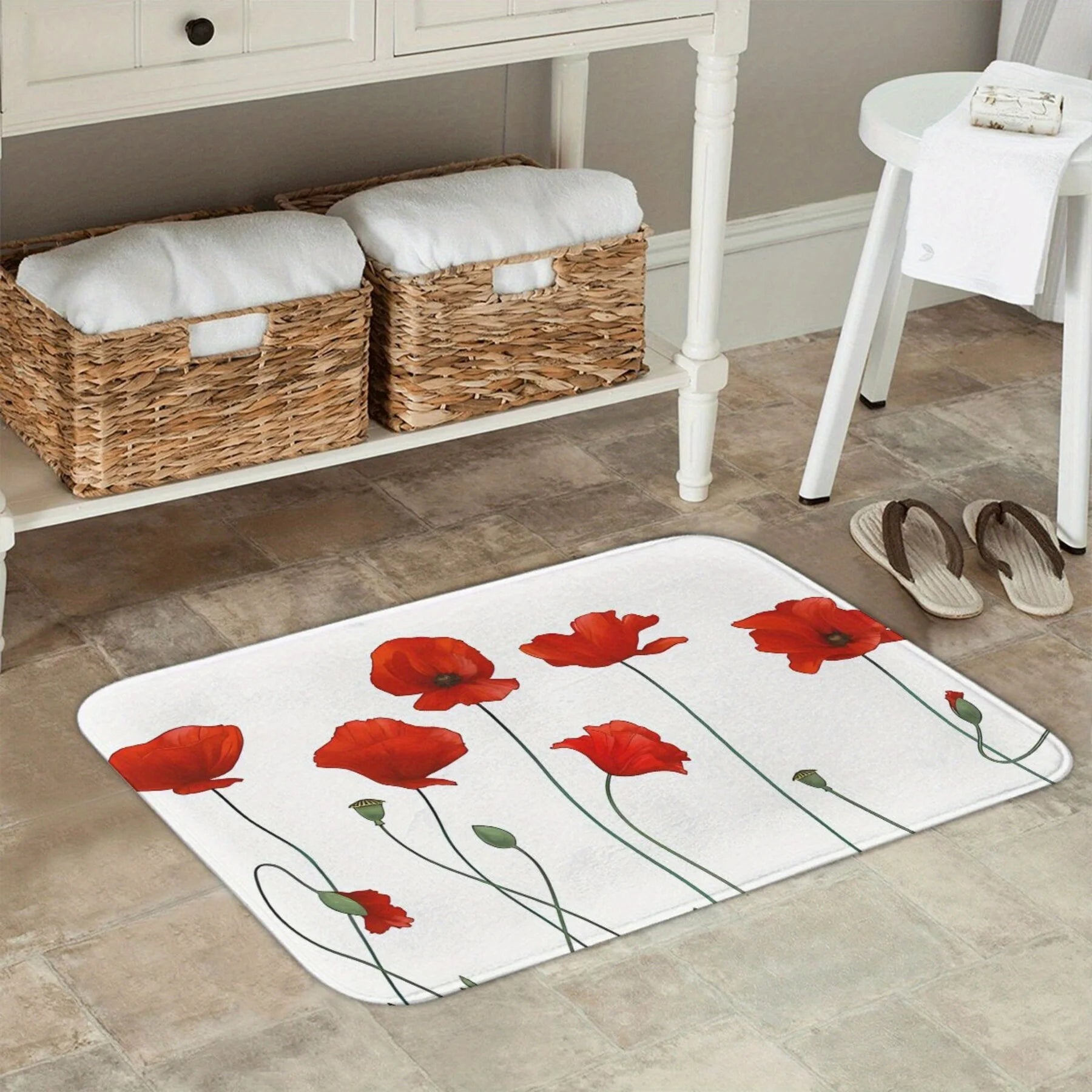 Tapis de bain coquelicot rouge