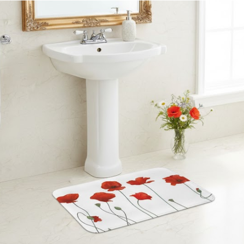 Tapis de bain coquelicot  vitre  vase 