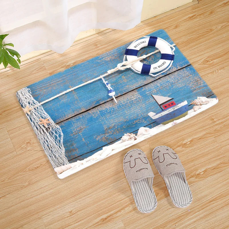 Tapis de bain coquillage bois bleu