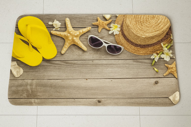 Tapis de bain coquillage  lunettes blanc 