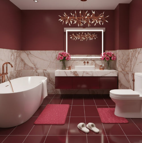 Tapis de bain corail  salle de bain rouge 