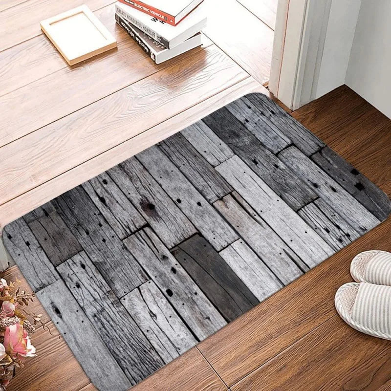 Tapis de bain couleur brique bois gris