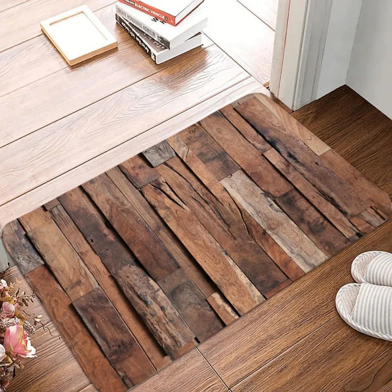 Tapis de bain couleur brique bois marron