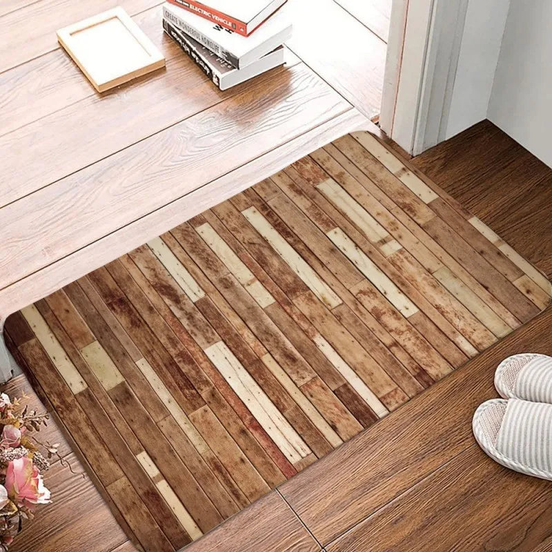 Tapis de bain couleur brique effet bois